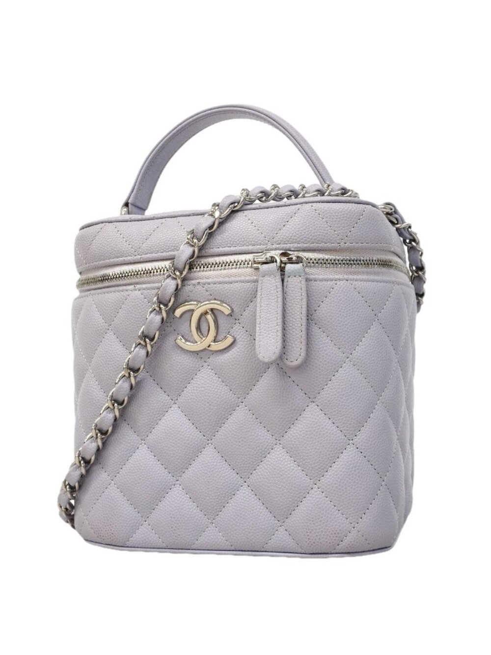 Chanel Vanity Bag Quilted Caviar Leather Purple Silver 2-Way